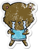 distressed sticker of a crying cartoon bear png