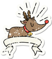 worn old sticker of a tattoo style christmas reindeer png