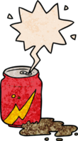 cartoon can of soda with speech bubble in retro texture style png