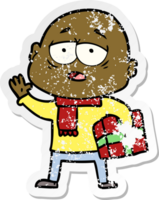 verontruste sticker van een cartoon vermoeide kale man png