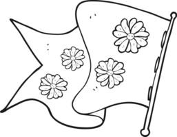 hand drawn black and white cartoon flower flag png