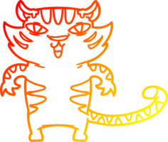 warm gradient line drawing of a happy cartoon tiger png