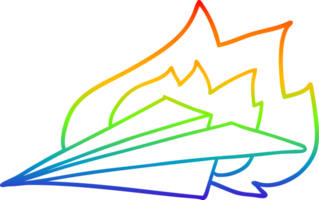 rainbow gradient line drawing of a cartoon burning paper airplane png