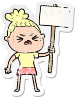 distressed sticker of a cartoon angry woman png