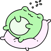 cartoon of a cute frog sleeping on a pillow png