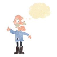 cartoon angry old man in patched clothing with thought bubble png