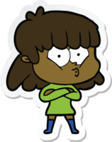 pegatina de una niña silbando de dibujos animados png