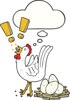 dessin animé poulet pose Oeuf avec pensée bulle png