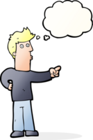 cartoon curious man pointing with thought bubble png