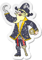 pegatina retro angustiada de un capitán pirata de dibujos animados png