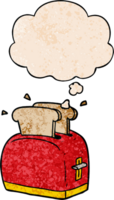 cartoon toaster with thought bubble in grunge texture style png