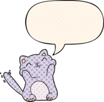 very happy cute cartoon cat  with speech bubble in comic book style png