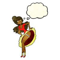 Bailaora de flamenco de dibujos animados con burbujas de pensamiento png