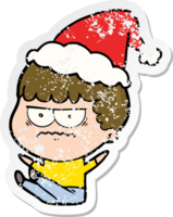 main tiré affligé autocollant dessin animé de une agacé homme portant Père Noël chapeau png