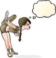 cartoon viking girl bowing with thought bubble png