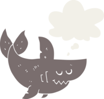 cartoon shark with thought bubble in retro style png