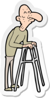 sticker of a cartoon old man with walking frame png