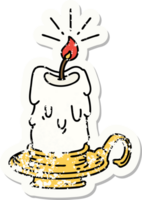 worn old sticker of a tattoo style spooky melting candle png