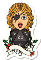 sticker of a human rogue with natural 20 dice roll png