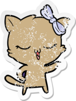 distressed sticker of a cartoon cat with bow on head png