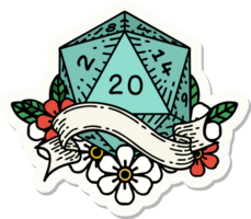 sticker of a natural twenty D20 dice roll png