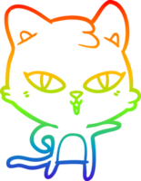 rainbow gradient line drawing of a cartoon cat png