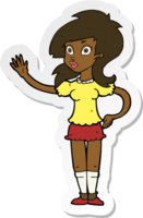 sticker of a cartoon pretty woman waving for attention png