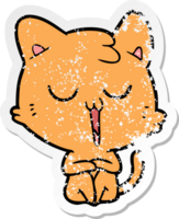 distressed sticker of a cartoon cat singing png