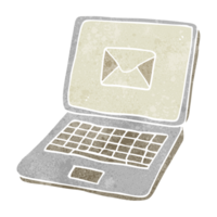 hand retro cartoon laptop computer with message symbol on screen png