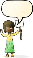 cartoon hippie girl with protest sign with speech bubble png