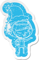 eigenzinnig tekenfilm verontrust sticker van een mooi astronaut meisje vervelend de kerstman hoed png