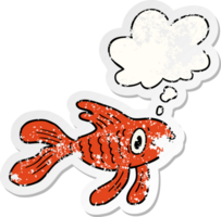 dibujos animados pescado con pensamiento burbuja como un afligido desgastado pegatina png