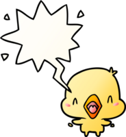 cartoon happy bird with speech bubble in smooth gradient style png