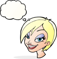 cartoon pretty female face with thought bubble png