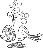 main tiré noir et blanc dessin animé tranché oignon png