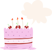 cartoon birthday cake with speech bubble in retro style png