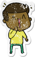 distressed sticker of a cartoon excited man png