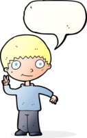 cartoon boy giving peace sign with speech bubble png
