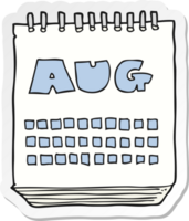 sticker of a cartoon calendar showing month of august png