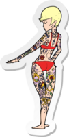 sticker of a cartoon bikini girl covered in tattoos png