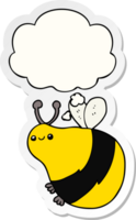 dessin animé abeille avec pensée bulle comme une imprimé autocollant png