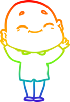 rainbow gradient line drawing of a cartoon happy bald man png