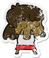 distressed sticker of a cartoon indifferent woman png