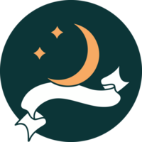 tattoo style icon with banner of a moon and stars png