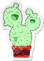 distressed sticker of a quirky hand drawn cartoon cactus png