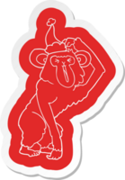 eigenzinnig tekenfilm sticker van een chimpansee krabben hoofd vervelend de kerstman hoed png