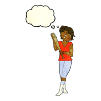 cartoon pretty punk girl with baseball bat with thought bubble png