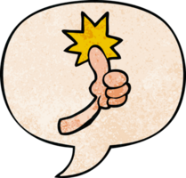 cartoon thumbs up sign with speech bubble in retro texture style png