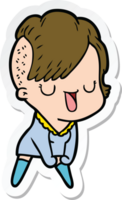 sticker of a cute cartoon girl with hipster haircut png