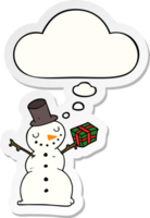 cartoon snowman with thought bubble as a printed sticker png